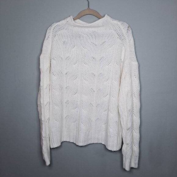 J Crew Pointelle Cable Mock Neck Sweater Creamy White Large Super Soft - Picture 9 of 10